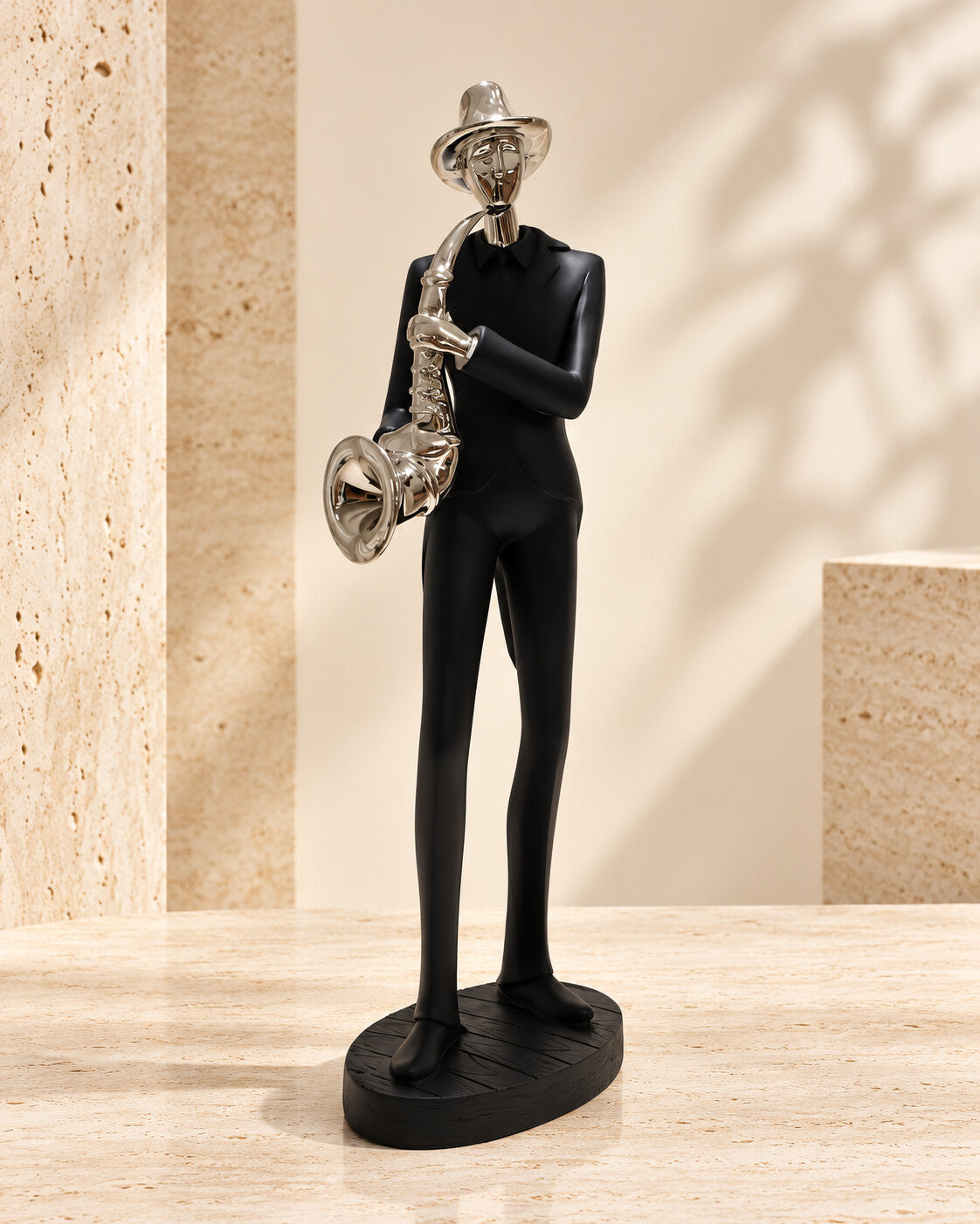 Sculpture saxophoniste noire et argentée | Atlas Maison