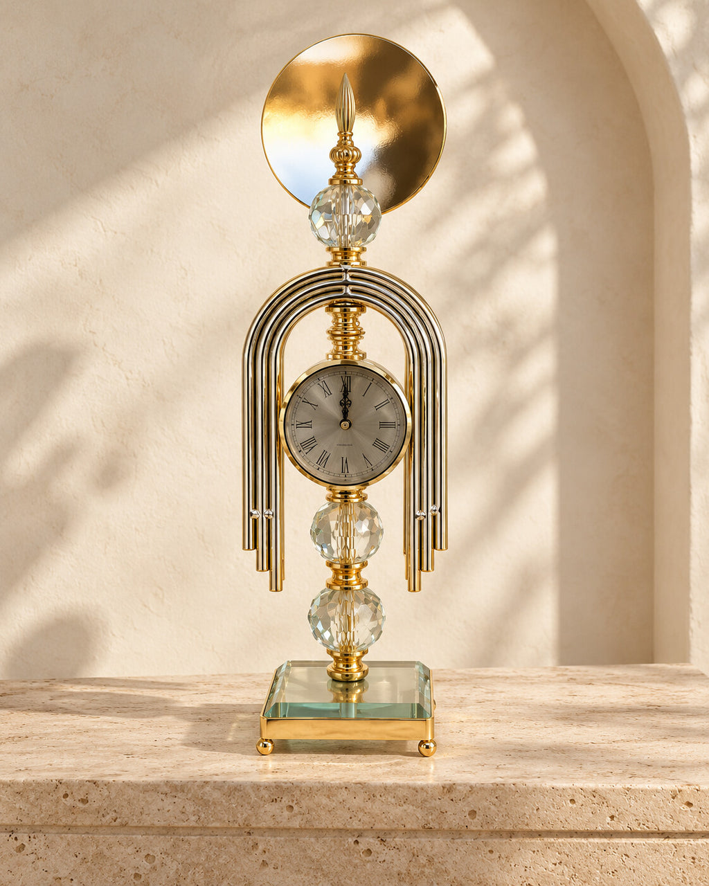 Ensemble horloge et bougeoirs dorés 3 pièces | Atlas Maison