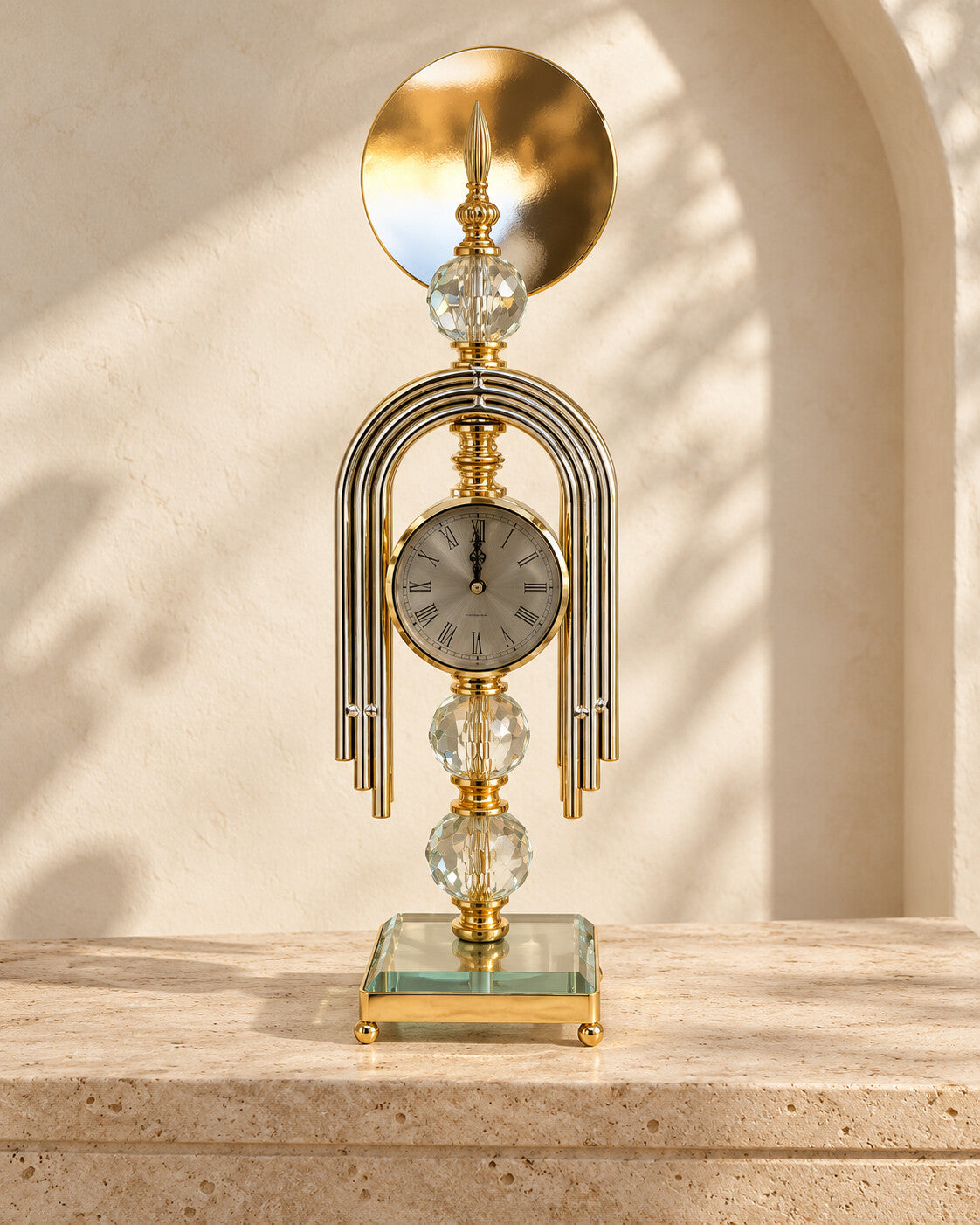 Ensemble horloge et bougeoirs dorés 3 pièces | Atlas Maison