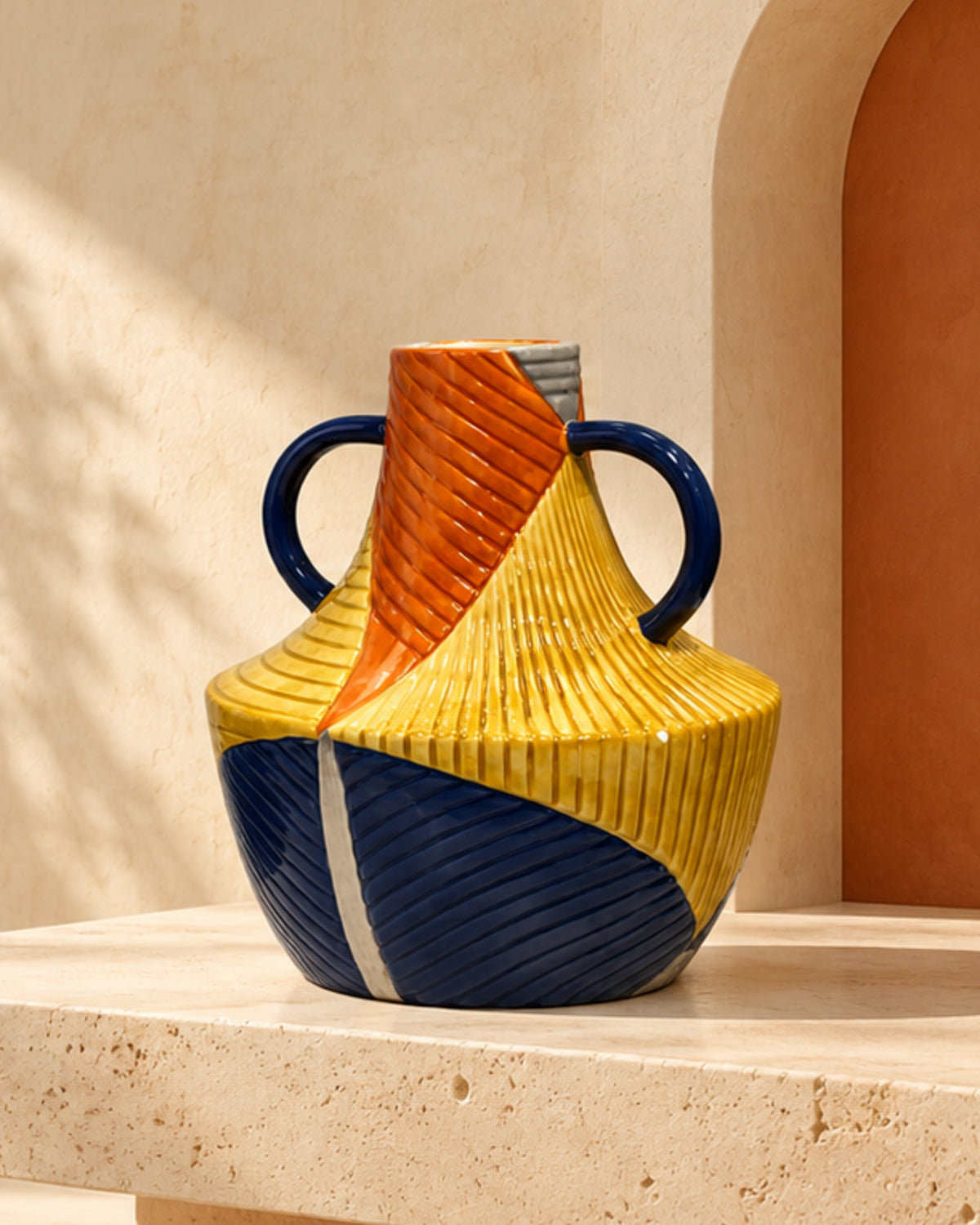 Ensemble de 3 vases décoratifs géométriques multicolores
