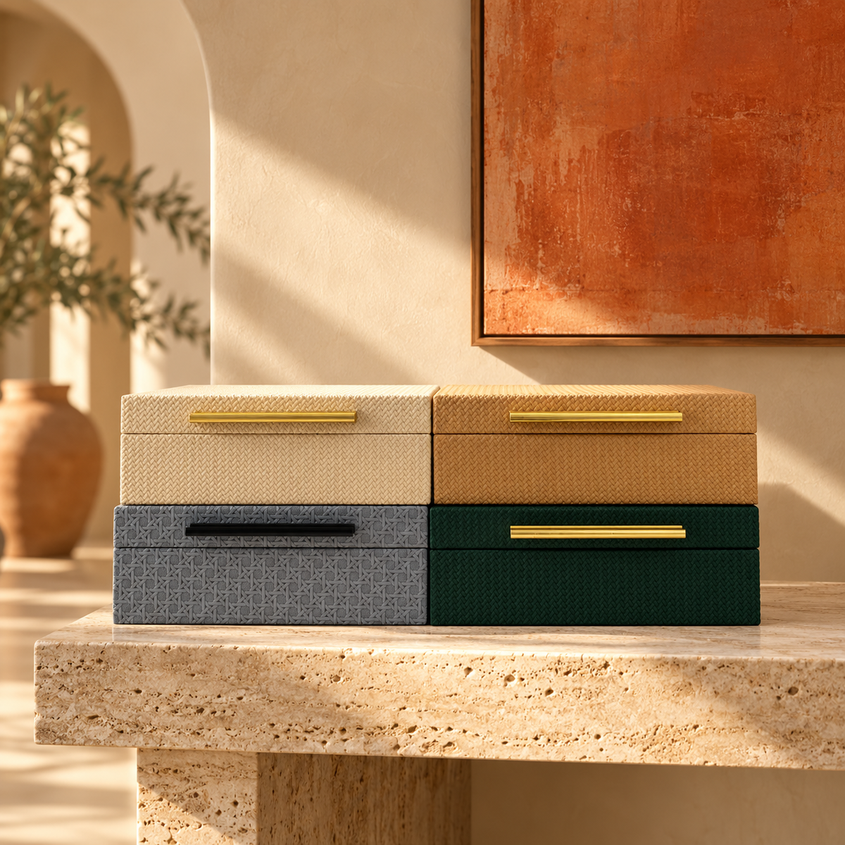 Boîte de rangement décorative texturée – Plusieurs coloris
