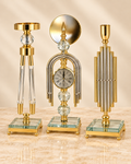 Ensemble horloge et bougeoirs dorés 3 pièces | Atlas Maison