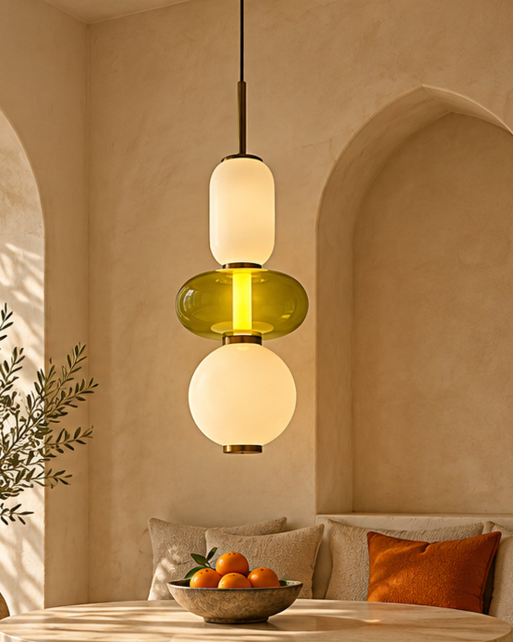 Suspension LED en verre vert olive | Atlas Maison