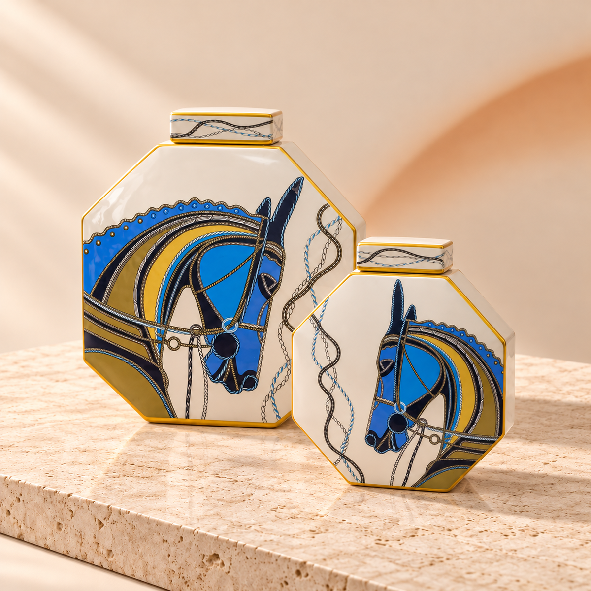 Pots décoratifs Cheval – Blanc et bleu, 4 formats