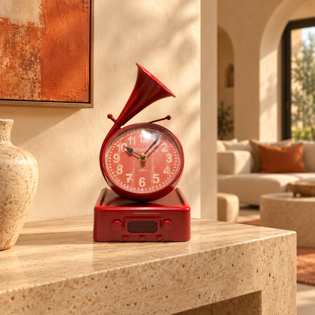 Horloge décorative vintage en forme de gramophone – Rouge