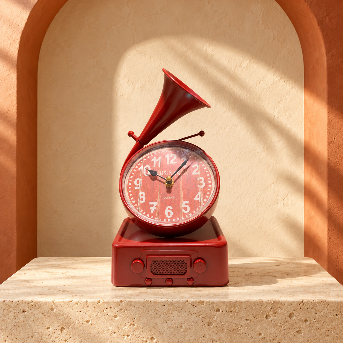Horloge décorative vintage en forme de gramophone – Rouge