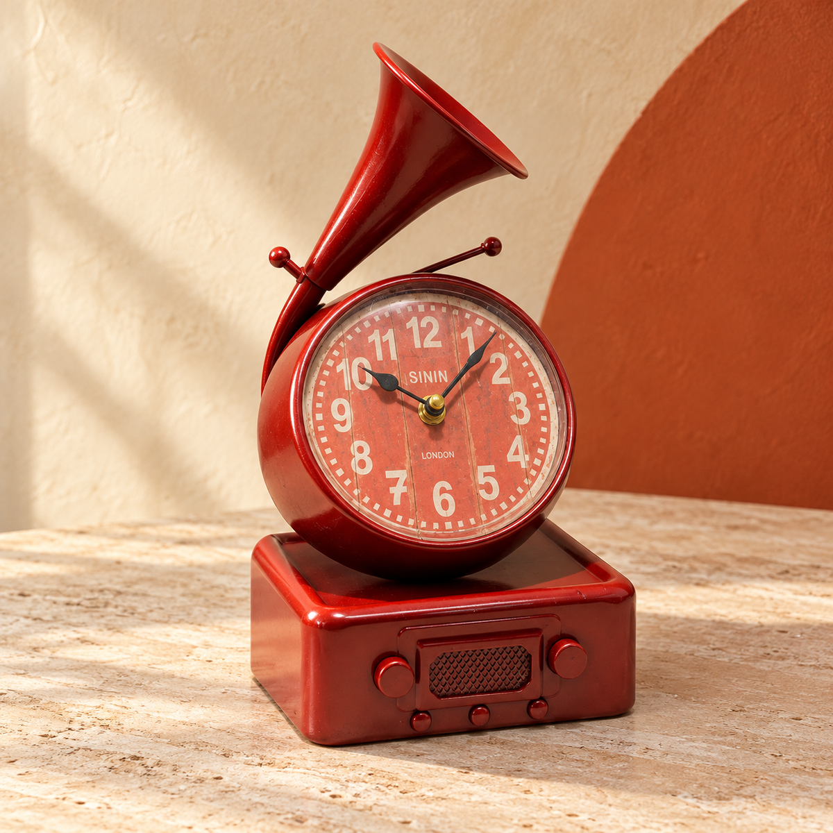 Horloge décorative vintage en forme de gramophone – Rouge