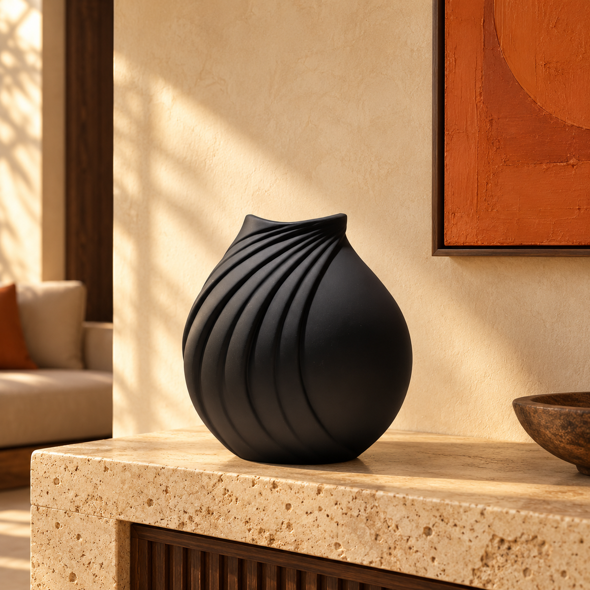 Vase décoratif noir sculptural – Sillage