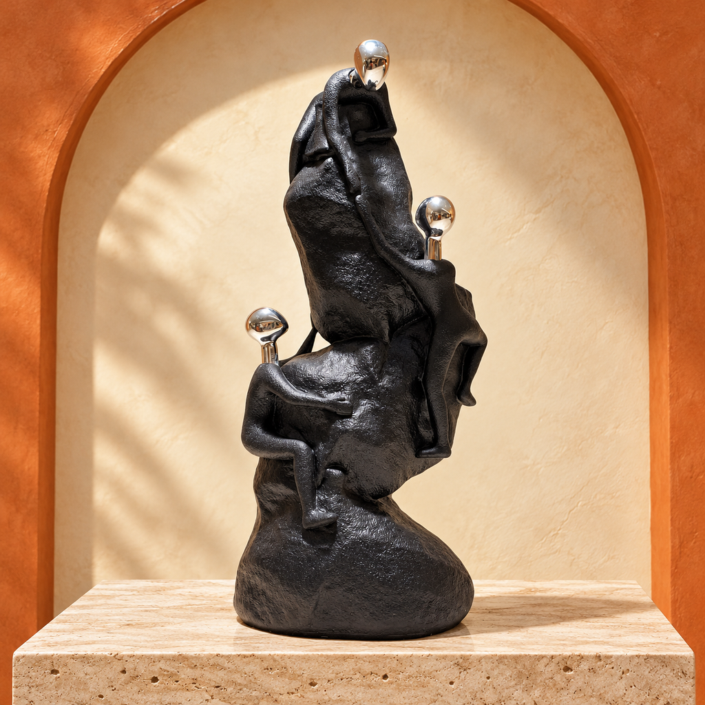 Sculpture décorative famille en ascension – Noir et argenté