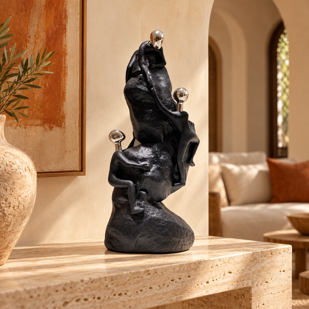 Sculpture décorative famille en ascension – Noir et argenté