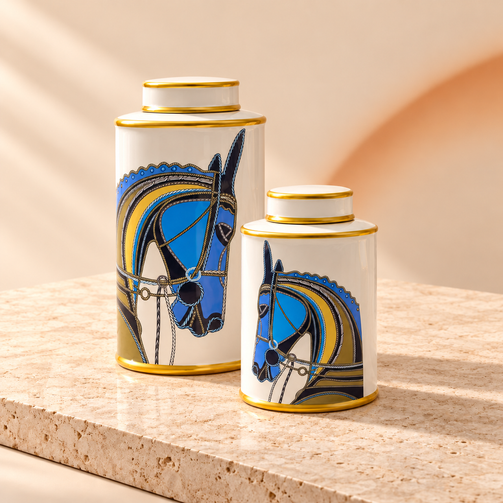 Pots décoratifs Cheval – Blanc et bleu, 4 formats