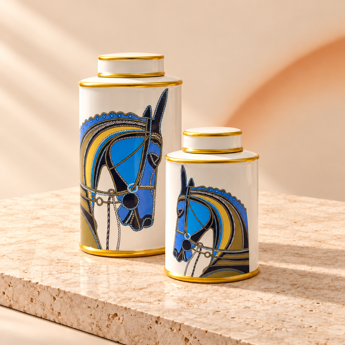 Pots décoratifs Cheval – Blanc et bleu, 4 formats