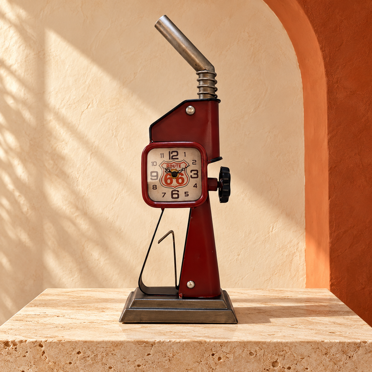 Horloge de table vintage Route 66 – Pompe à essence
