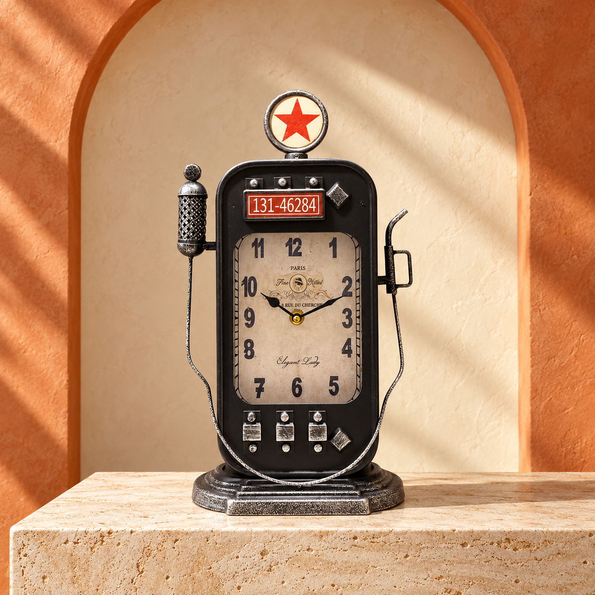 Horloge décorative vintage pompe à essence – Noir