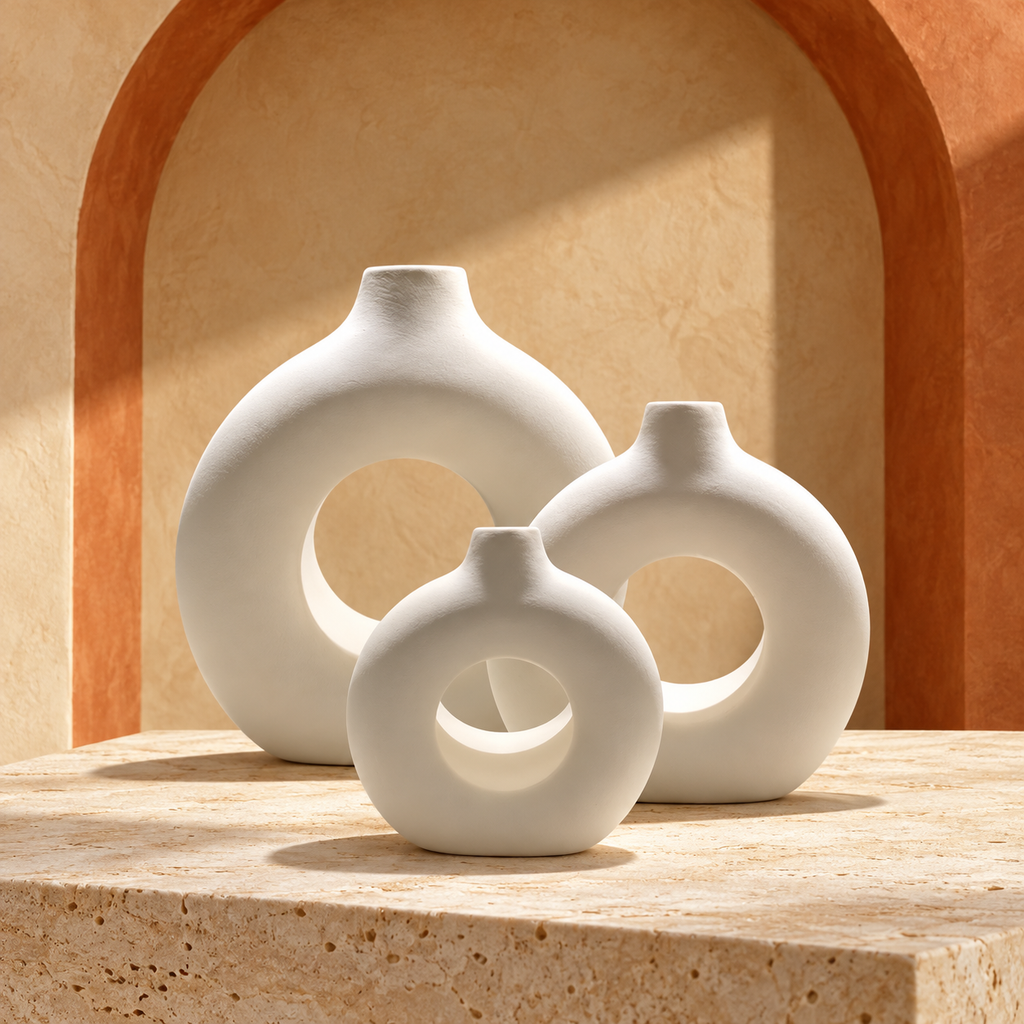 Ensemble de 3 vases décoratifs anneau – Blanc mat